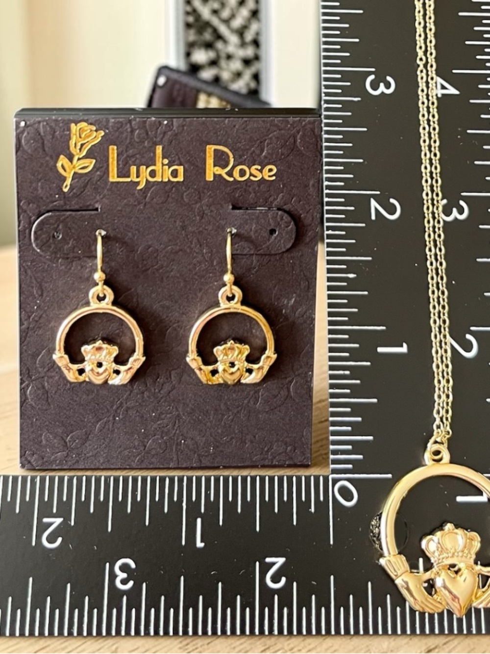 Lydia Rose Gold tone Claddagh Necklace & Earrings Set